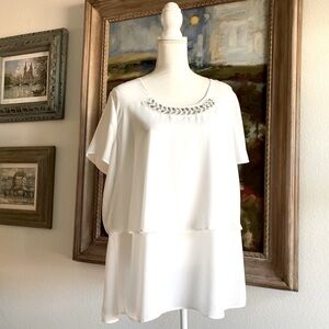 NY Collection White Beaded Blouse